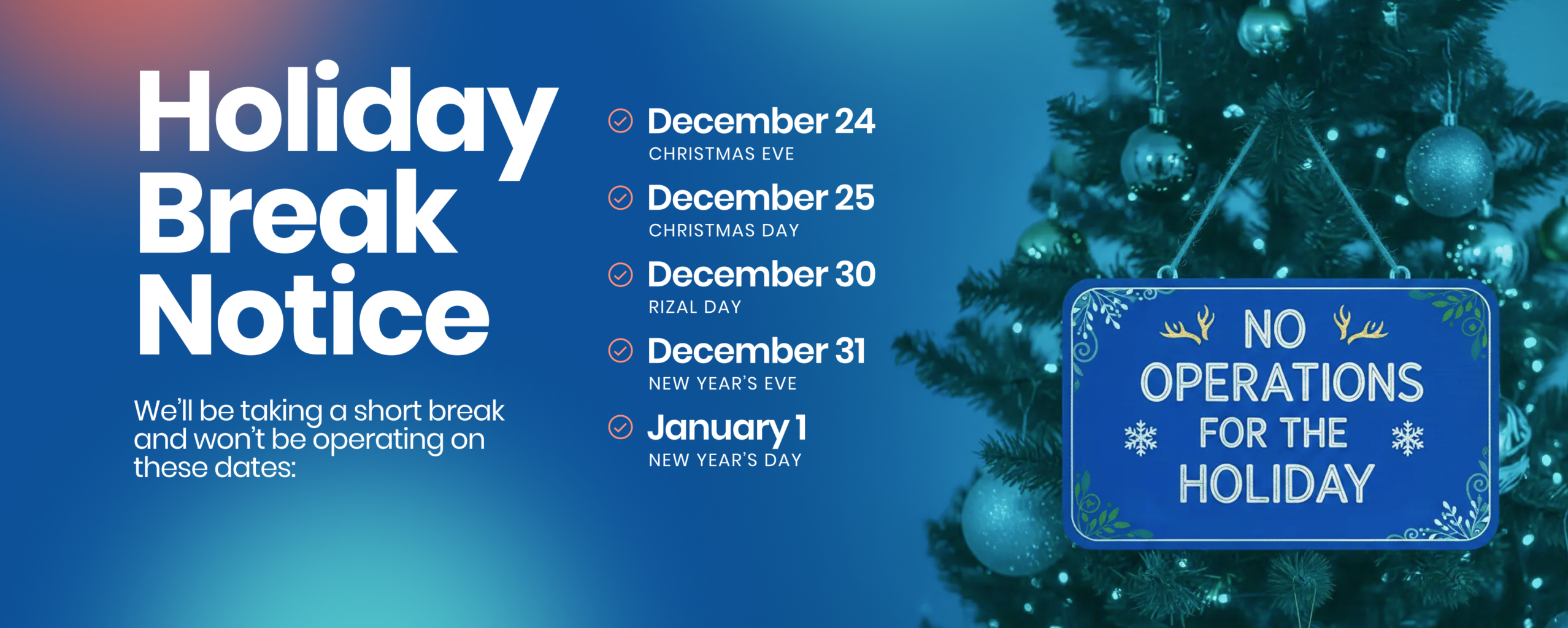 Debt Aid Holiday break schedule